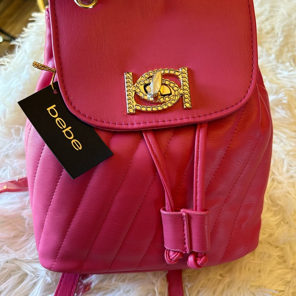 Bebe Pink Quilted Backpack with Gold Details